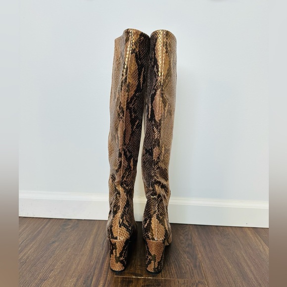 Paris Texas Knee-high Lamé Python-embossed Leather Boots In Bronze - Picture 7 of 12